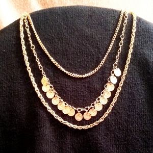 Gold Coin Layered Chain Tiered Necklace